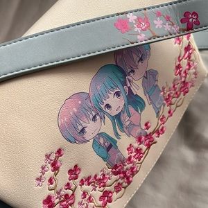 Fruits Basket Anime Crossbody Purse Cream Blue Floral Embroidery